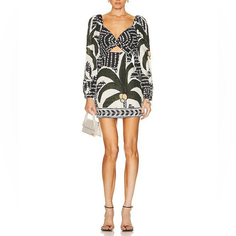 Johanna Ortiz Tropical Linen Mini Dress in green white size 6 - Picture 5 of 11
